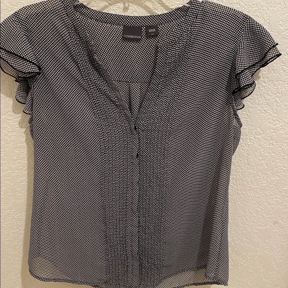 Covington Black and White Polka Dot Blouse. Short sleeve size L